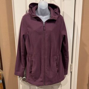 Land’s End Burgundy Fleece Jacket with Hoodie. Sz Large (Women’s)